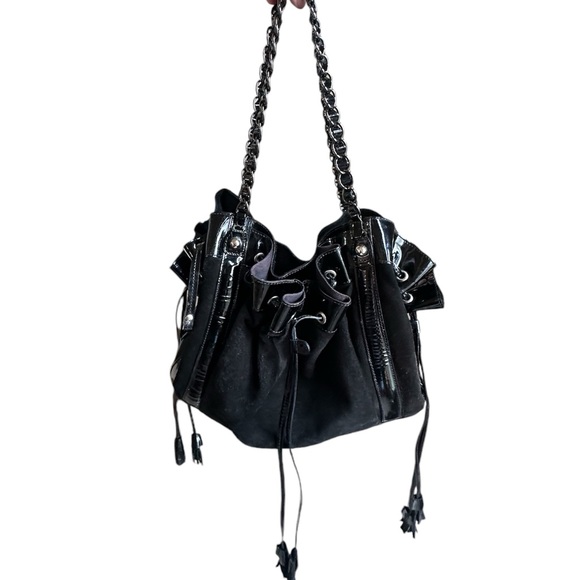 STUNNING Anne Fontaine Maureen Black Suede and Patent Shoulder Bag - Picture 2 of 12